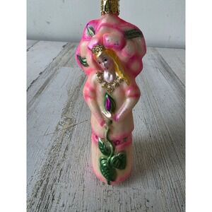 Vintage Christborn carnation pink fairy flower rose lady glass ornament Xmas